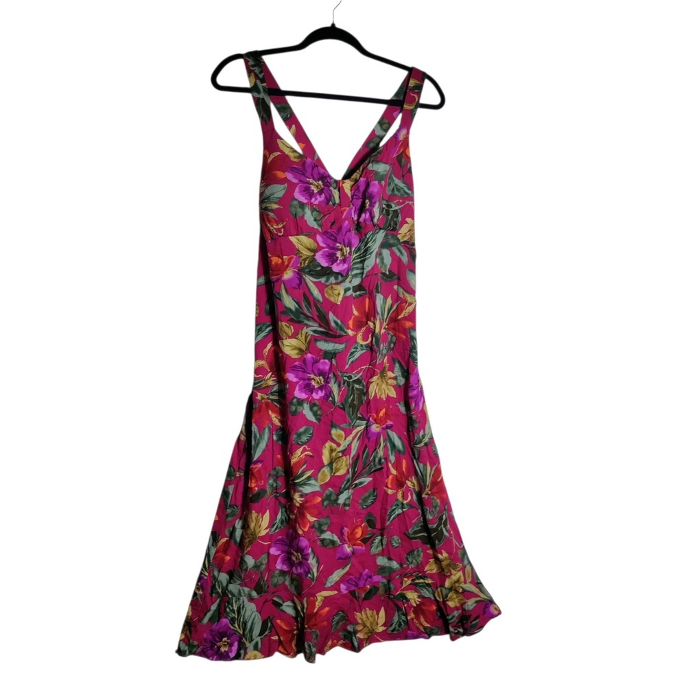 R&K Originals Womens Pink Floral Tropical Ruffle Hem Midi Dress Size 16 180107